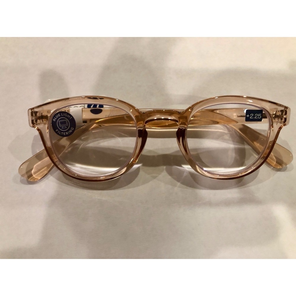 New Tan Round PEEPERS BLUE LIGHT FILTERING Readers +2.25